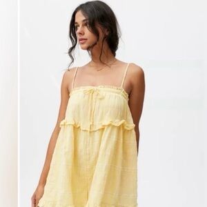 Urban Outfitters Yellow and pink babydoll romper